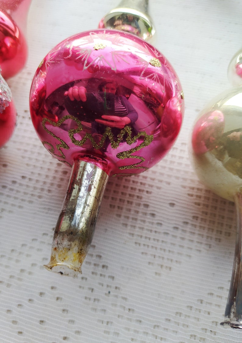 Vintage Christmas Tree Top Glass Ornament Hand Decorated Pink Etsy
