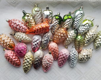 Vintage Soviet Christmas pine cones tree decoration, Mercury Glass Ornament, Christmas decor, Retro Tree decorations, Set #8
