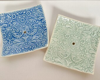 Beautiful handmade porcelain soap dish gift set