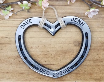 11th Anniversary Gift for Her, Horseshoe Heart with Engraving