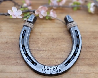 Lucky in Love, Anniversary Gift, Gift for the Couple,Customized Horseshoe Decor, Horseshoe Gift, Lucky Horseshoe