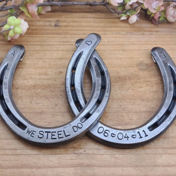 Customized Linked Horseshoes, 11th Anniversary Gift, For Horse Lovers, Steel Anniversary