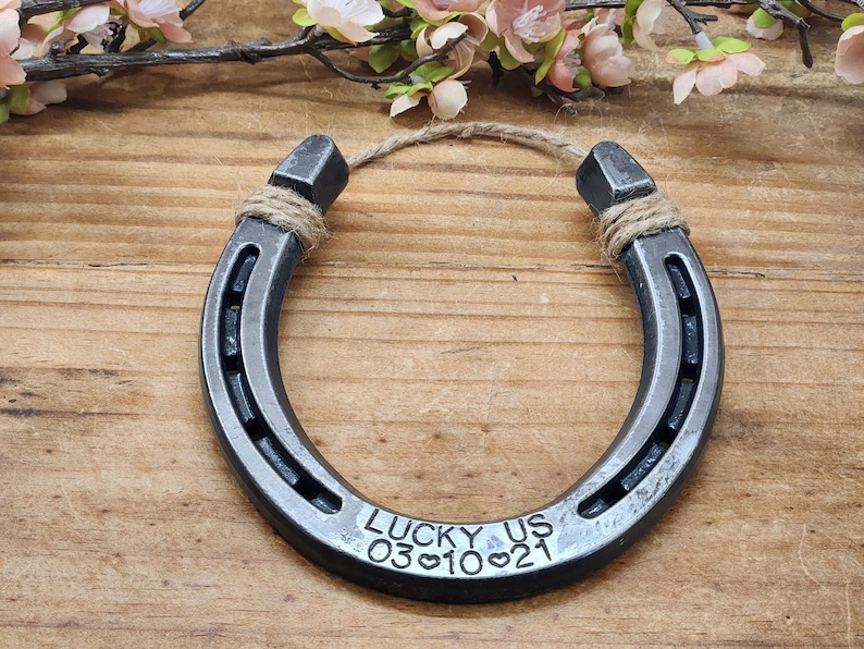 Lucky Horseshoe, Engraved Horseshoe Anniversary Gift, Custom Horseshoe, Gift for the Couple image 1