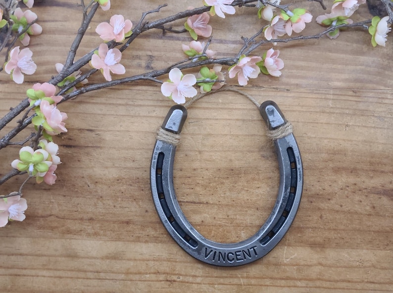 Engraved Horseshoe Wall Hanging, Gift For Equestrians, Stall Sign image 1