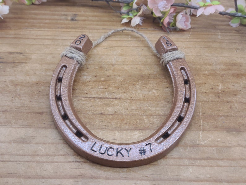 7th Anniversary Gift, Engraved Copper Horseshoe, Copper Anniversary Gift, Gift for the Couple image 2