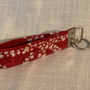Key Chain Boho Style Fabric 5.25&quot; long Coordinates with Boho Style Fabric Purse with Jute I offer Red and Tan Design