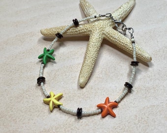 Beachy Boho Anklet, Seed Bead Ankle Bracelet,  Starfish Anklet, Handcrafted Summer Jewelry, Bohemian Style Anklet, Beaded Anklet