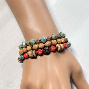 Boho Style Three Strand Layered Bracelet, Boho Beaded Bracelet, Gemstone and Czech Glass Bracelet, Everyday Bracelet, Rustic Earthy Jewelry image 3