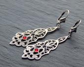 Earrings in oriental style, silver ornament with red Gemstone - Silver Ornament