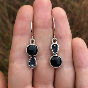 Onyx Asymmetric Silver Earrings