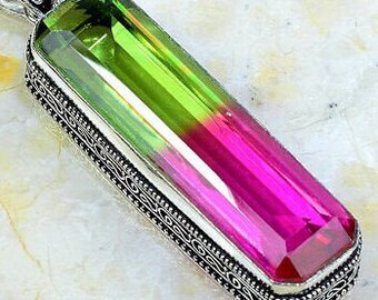 Ametrine Quartz Gemstone Sterling Silver Pendant Your Choice of Blue and Pink or Green and Yellow