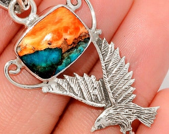 Spiny Oyster Turquoise Wire Wrapped Pendant Turquoise Gemstone Silver Pendant Wire Wrapped Jewelry silver Oyster Turquoise Pendant