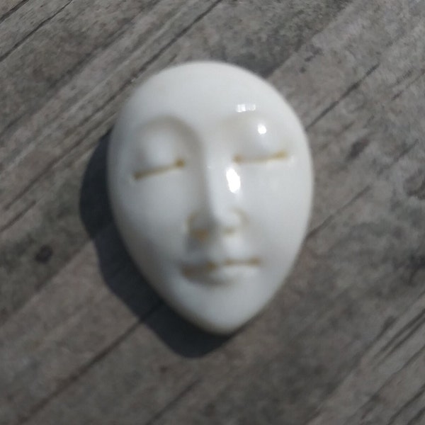 Hand Carved Natural Buffalo Bone Closed Eyes 18mm to  21mm Moon Face Cabochon Your Choice of three