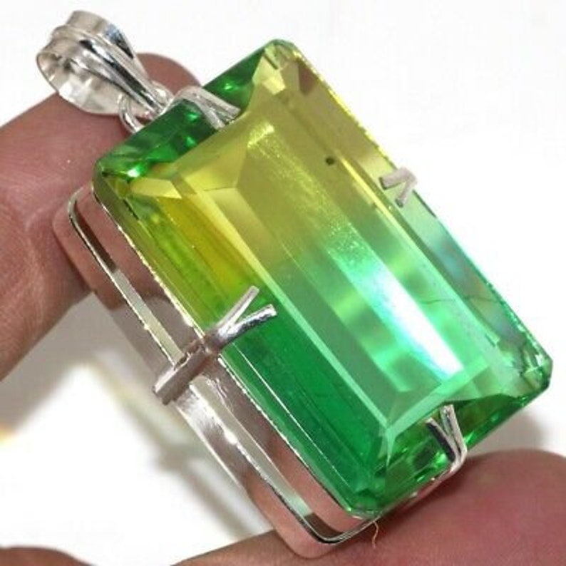Ametrine Quartz Gemstone Sterling Silver Pendant Your Choice of Blue and Pink or Green and Yellow