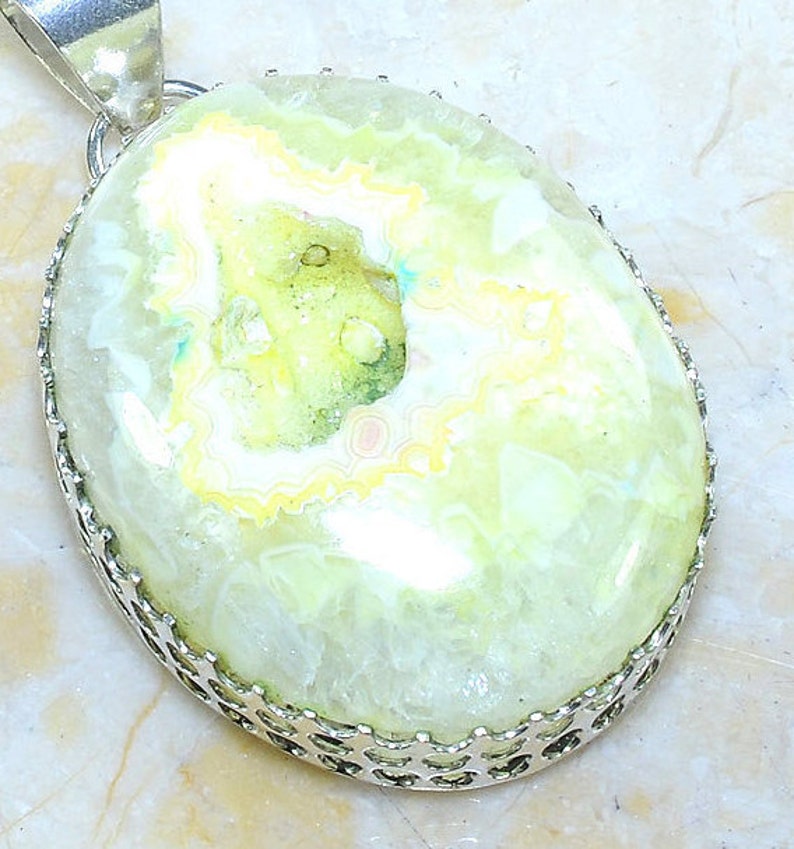 Natural Agate Druzy Geode Slice Gemstone 925 Sterling Silver Pendant