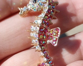 Seahorse/ Hippocampo/ Multi Color Crystal Rhinestone Gemstone/ Brooch/Pin