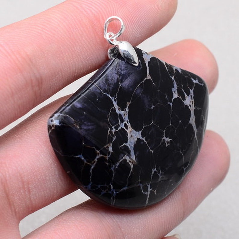 Black Sea Sediment Jasper Gemstone 925 Sterling Silver Pendant
