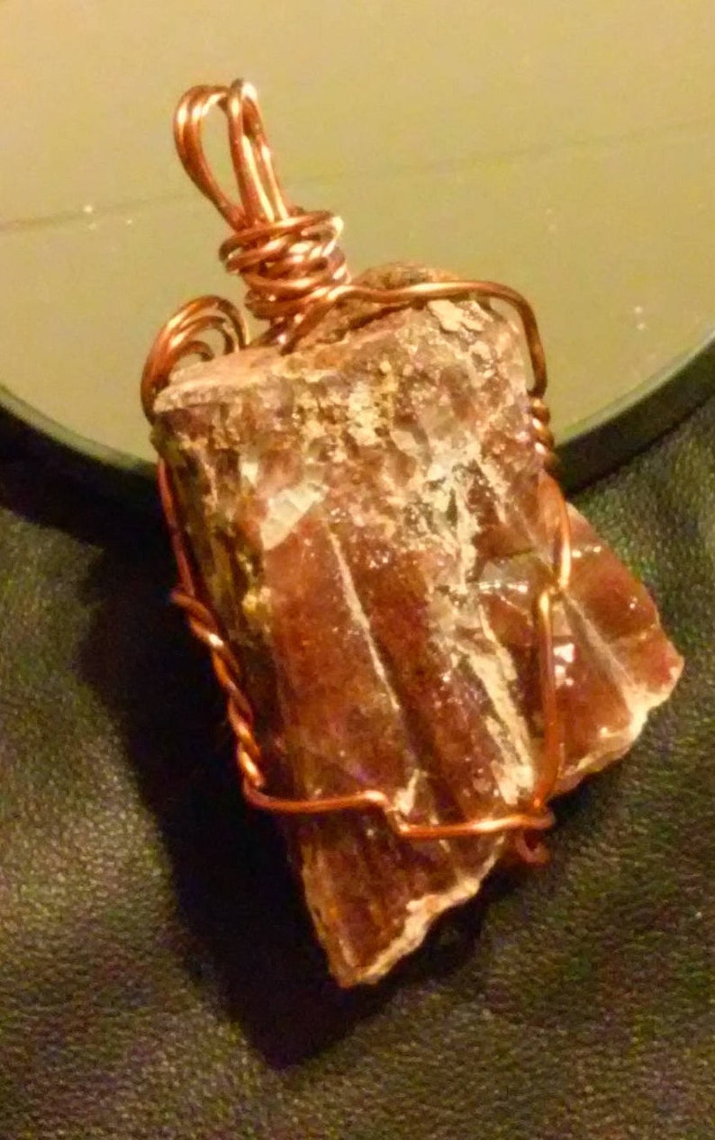 Natural Brown Calcite Raw Cut Gemstone Amber Wire Wrapped Pendant