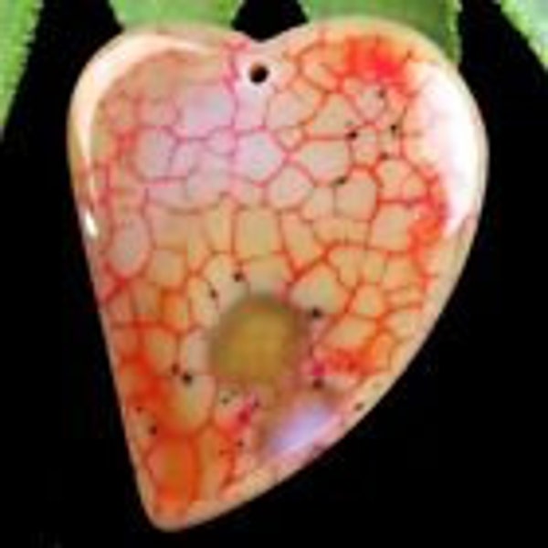 Red and Yellow Dragon Veins Agate /Crop Circle /Gemstone Pendant Bead / Heart Agate