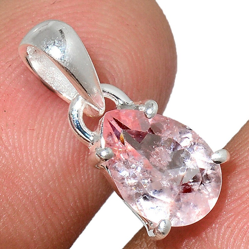 AUTHENTIC Natural Pink MorganiteGemstone 925 Sterling Silver Pendant Pink Emerald