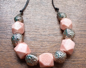 Pink Sea Coral/ Gemstone/ Beaded Necklace/ Big Chunky Coral Necklace