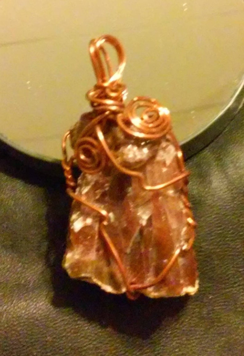 Natural Brown Calcite Raw Cut Gemstone Amber Wire Wrapped Pendant