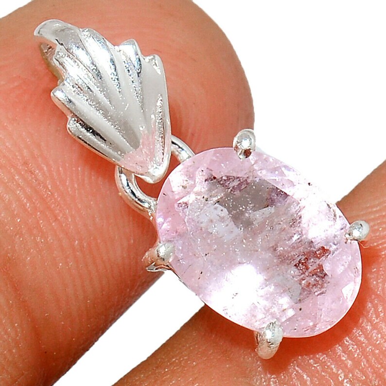 AUTHENTIC Natural Pink MorganiteGemstone 925 Sterling Silver Pendant Pink Emerald