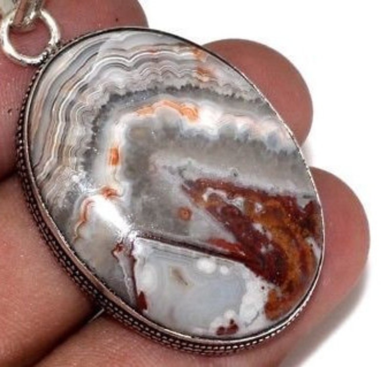 Mexican Laguna Crazy Lace Agate Gemstone Sterling Silver Pendant