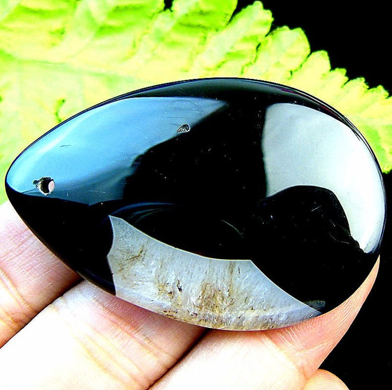 53mm GORGEOUS BLACK and White Druzy Agate Gemstone 53x36mm Pendant Bead