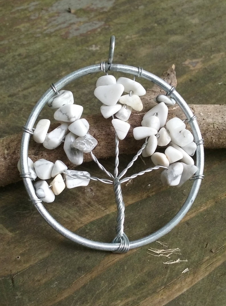 White Buffalo/blanc howlite turquoise/arbre de vie/pierres précieuses/argent fil Wrap pendentif image 1