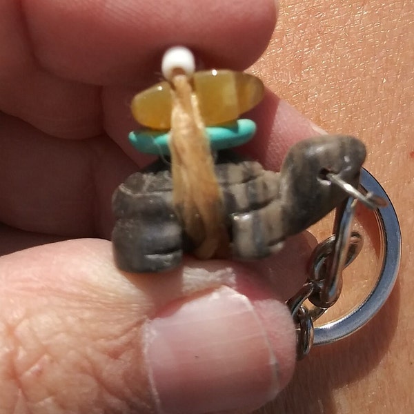 26mm /Native Zuni    / Fetish  /Carved /Turtle /Natural  Ribbon Jasper Turtle/ KEY CHAIN/Jasper and Gemstone Bear Fetish   / Native American