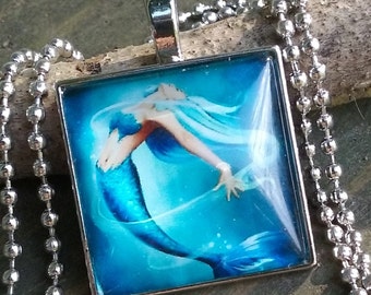 Mermaid Pendant/ Picture under Glass Mermaid Pendant/ Your Choice