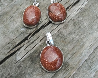 SET/ Red Goldstone Gemstone  Sterling Silver Pendant/ and Earring SET