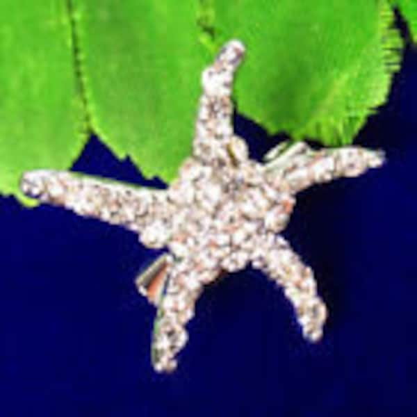 25mm Clear Rhinestone Star Fish Silver  Brooch/ Star Fish Pin/ Ultimate Sea Lovers Pin