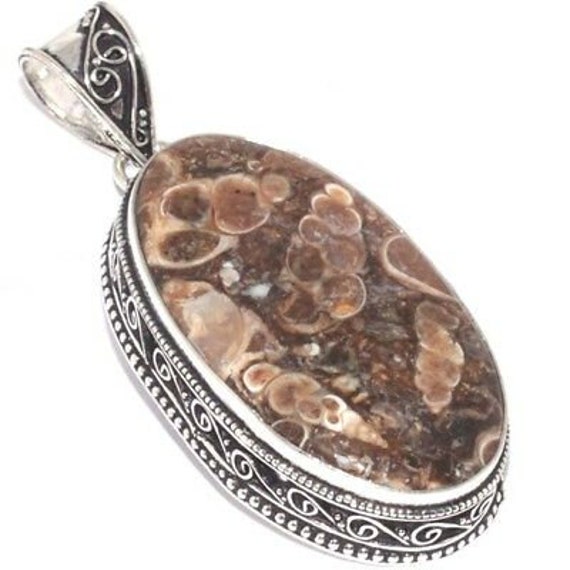 /"Turritella Fossil Agate/" /& 925 Sterling Silver Plated Pendant Gemstone Jewelry