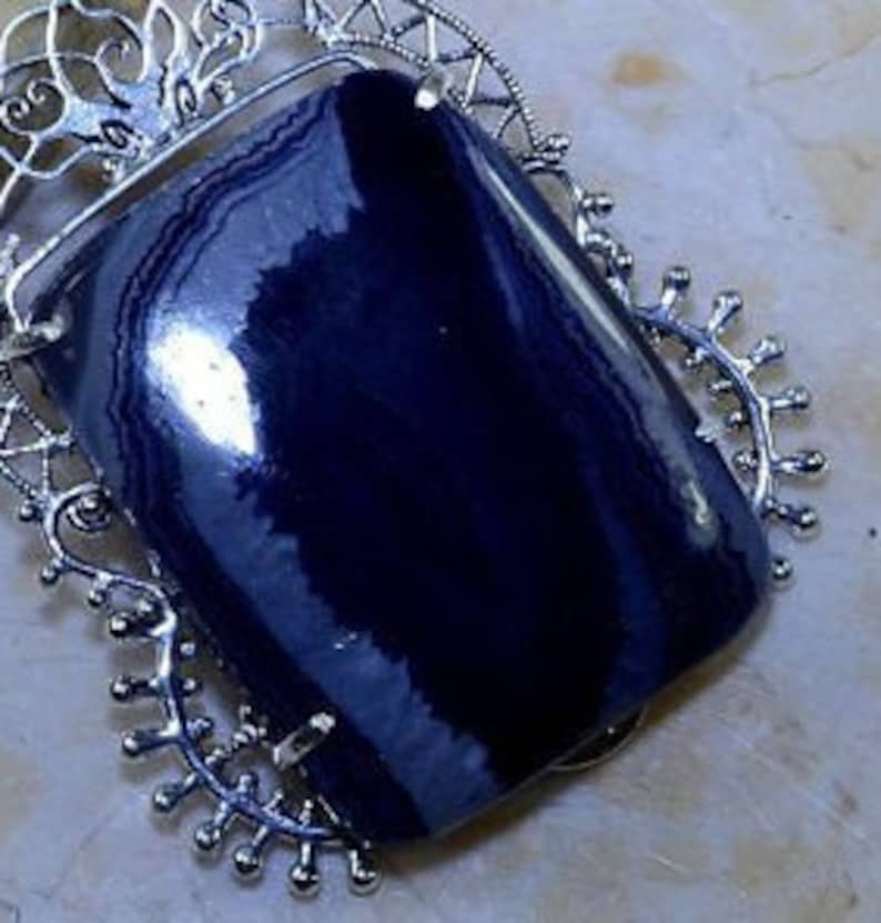 MASSIVE Natural Black Botswana Agate Druzy Gemstone 925 Sterling Silver Pendant 4 inch long Agate Druzy