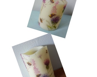 Beautiful Bee and Thistle LED Flameless Candle - battery powered