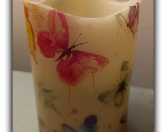 Beautiful rainbow butterflies LED Flameless Candle - battery powered