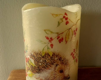 Winter Hedgehog LED Flameless Candle - battery powered