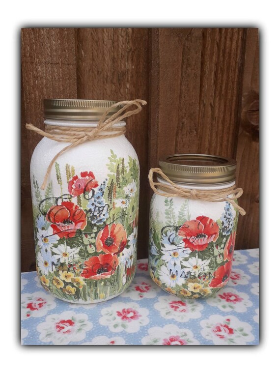 Hand Decorated Poppy Field Kilner Jar Vase Storage Jar Etsy