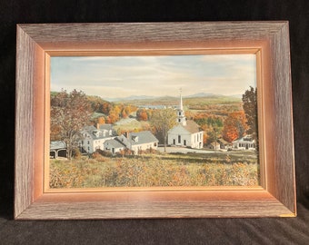 Vintage Charles Sawyer Hand Colored Photo of White Village Lower Waterford, Vermont, Framed