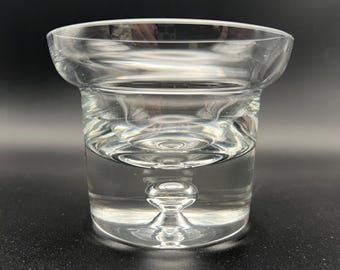 Portavelas votivo de cristal artístico Krosno Polonia, estilo vintage, circa 1980, con base de burbuja.
