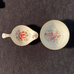 Royal Crown Derby Tea Strainer and Drip Bowl “Derby Posies”, Excellent Condition