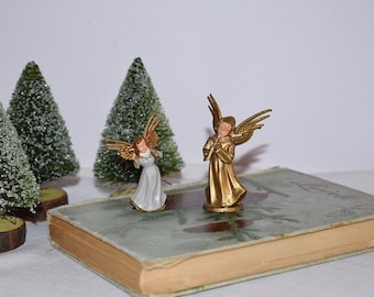 Two Miniature Angel Figurines, Tiny Christmas Angels, Holiday Decor, Minimalist, Bohemian, Mid Century