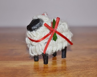 Woolly Sheep Ornament, Yarn Wrapped Resin Lamb Ornament, New Baby Gift, Christian Gift, Lamb of God, Farm Animal Easter Christmas Holiday