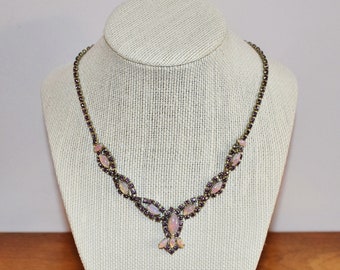 1950's Wiesner Astra Amethyst Rhinestone and Fire Opal Bib Necklace, Vintage Collectible Weisner Purple Rhinestone and Dragon Breath Opal