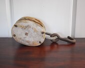 Extra Large Antique Pulley, Weathered 1800s Barn Pulley Wood Iron Double Rope Block Tackle Rustic Nautical Industrial Farmhouse Bookend