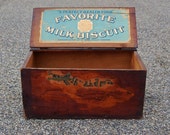 General Store Wood Crate, Antique National Biscuit Company Storage Box, Favorite Milk Biscuit Advertising Crate, Rustic Hinged Wooden Box
