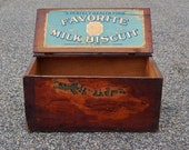 General Store Wood Crate, Antique National Biscuit Company Storage Box, Favorite Milk Biscuit Advertising Crate, Rustic Hinged Wooden Box