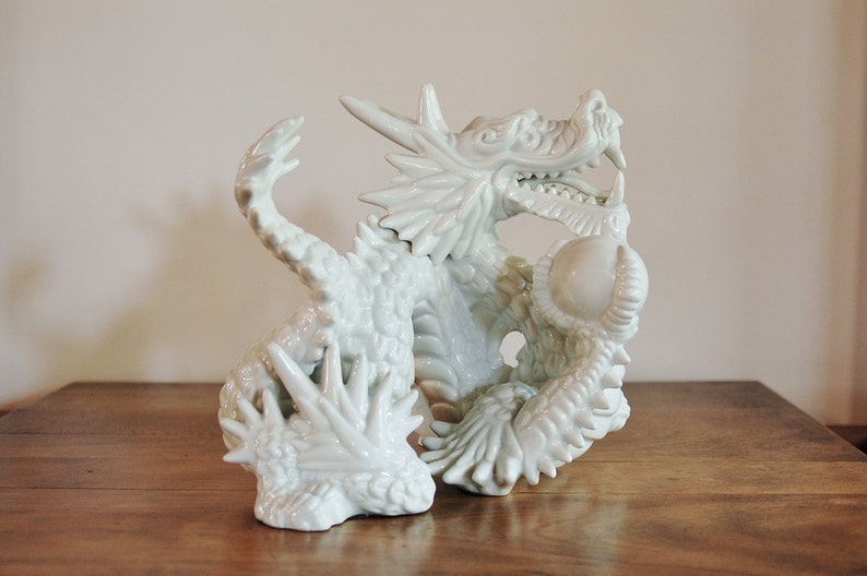 White Porcelain Dragon Figurine by Fitz and Floyd Asian Etsy